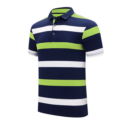 Polo d'été classique à rayures pour homme, en coton, à manches courtes, brodé, décontracté