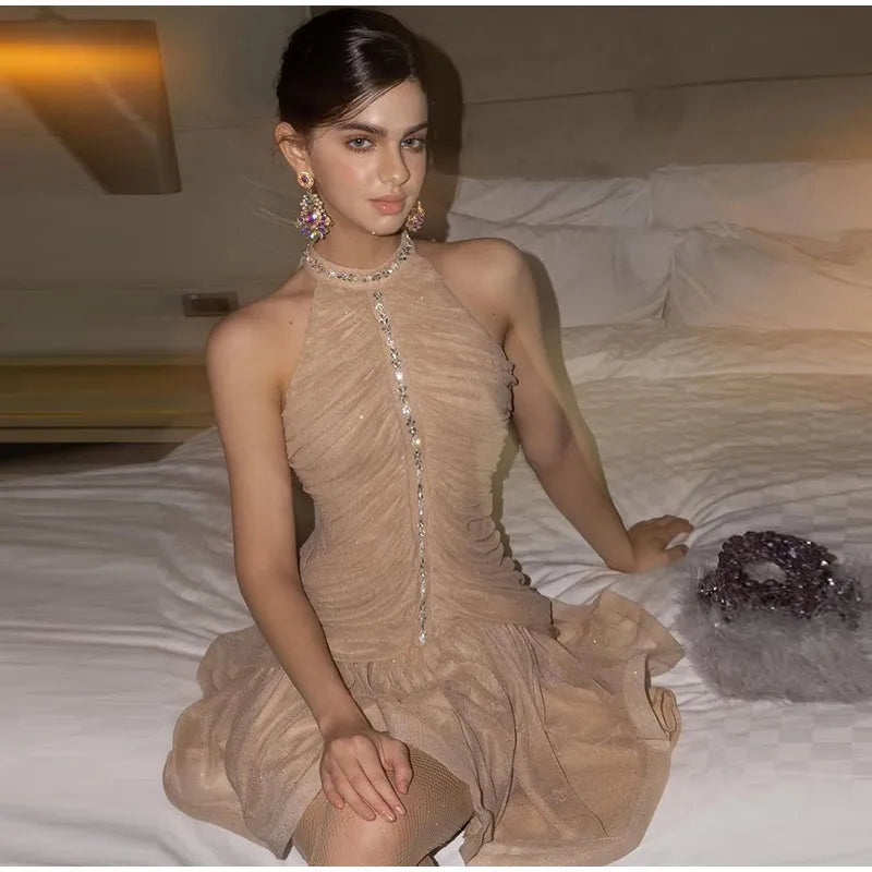 Sexy ärmelloses Minikleid mit Strasssteinen für Damen