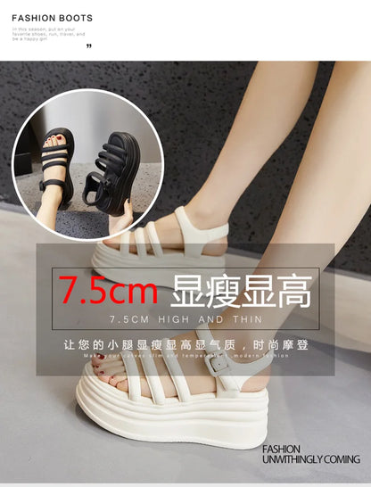 High Quality Women Retro Platform Sandals Summer Open Toe Slippers Sandalias Mujer Ladies Lightweight Open Toe Beach Shoes 7.5CM