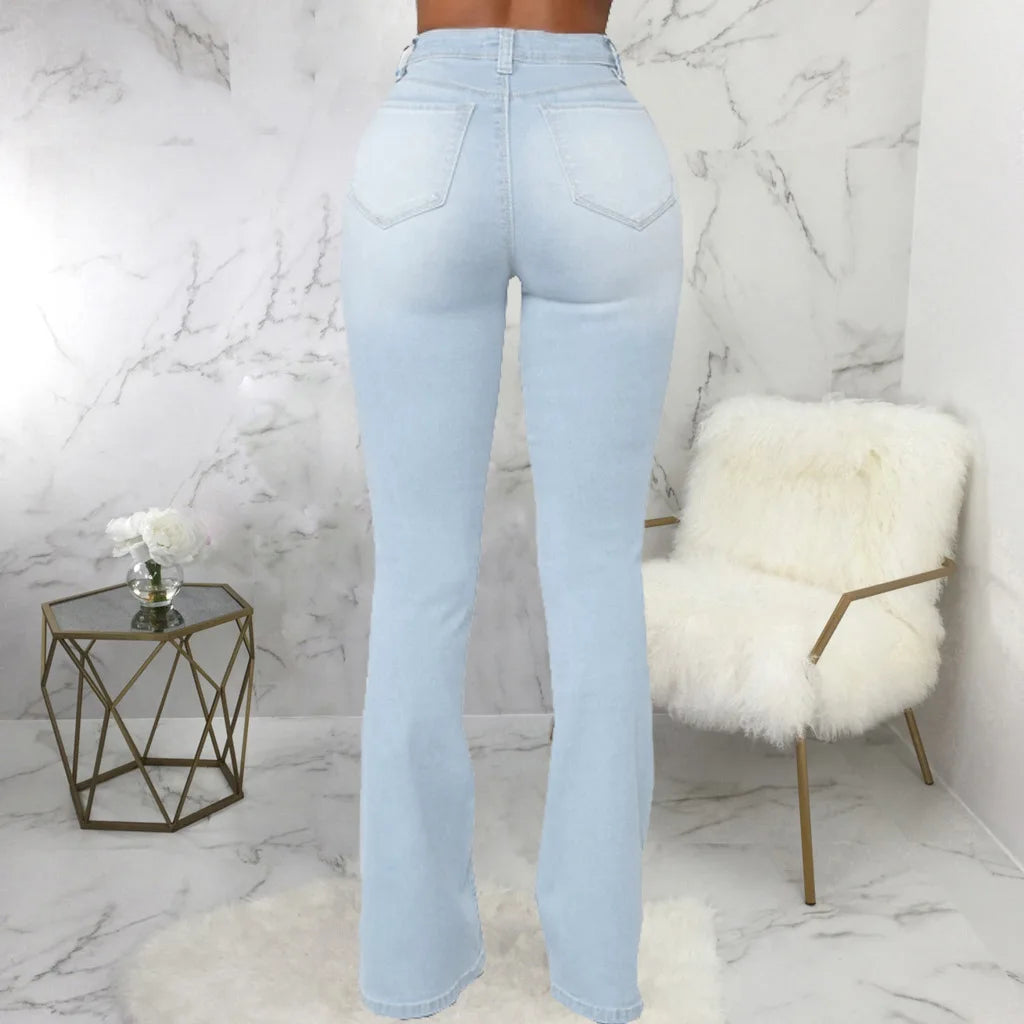 Jeans pantalon pour femmes, évasés et longs