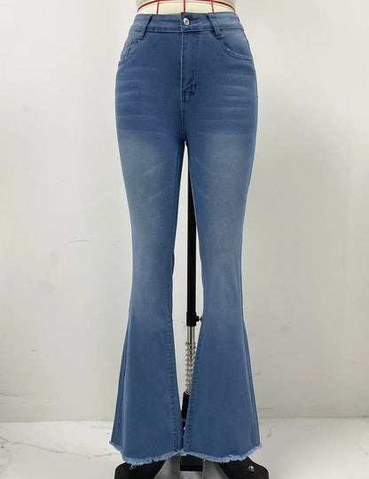 Women Flare Jeans Denim Pants Ankle Length Pockets Y2k Streetwear Mom Jeans High Waist Washed Bleached Vintage Streetwear Skinny
