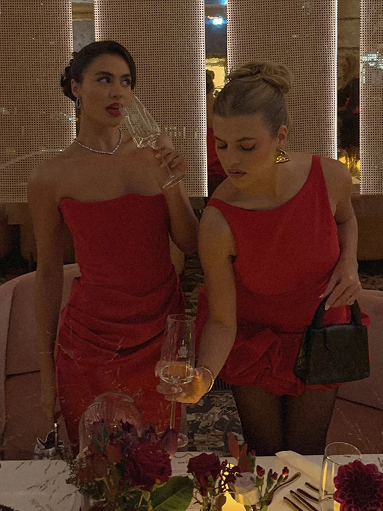 Robe bustier rose en arête de poisson, sexy, slim