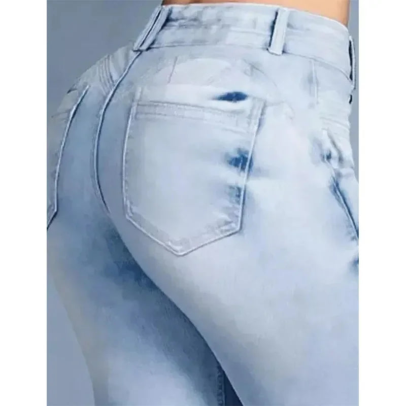 Pantalon évasé en denim pour femme, capri, taille haute