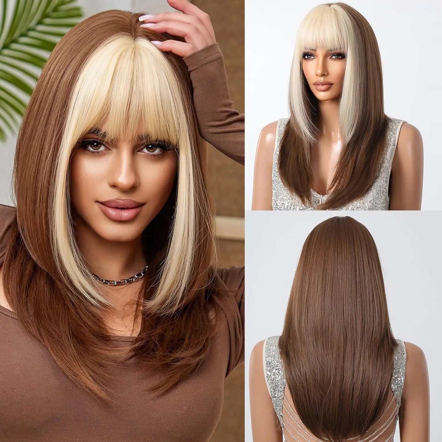 Perruques synthétiques longues et lisses noires et violettes ombrées pour femmes