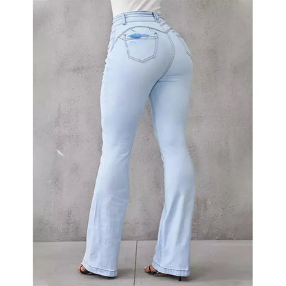 Pantalon évasé en denim pour femme, capri, taille haute