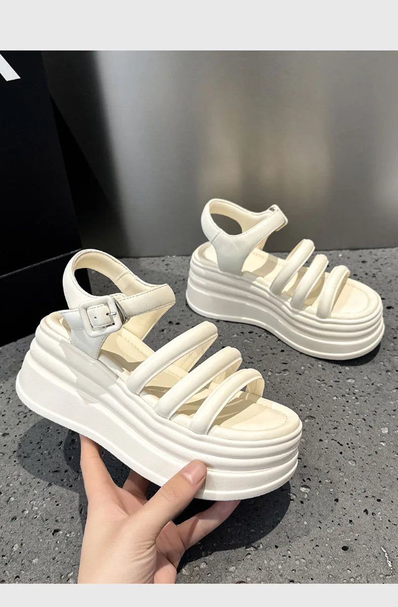 High Quality Women Retro Platform Sandals Summer Open Toe Slippers Sandalias Mujer Ladies Lightweight Open Toe Beach Shoes 7.5CM