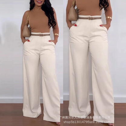 Pantalons longs pour femmes, larges, taille haute et  droit