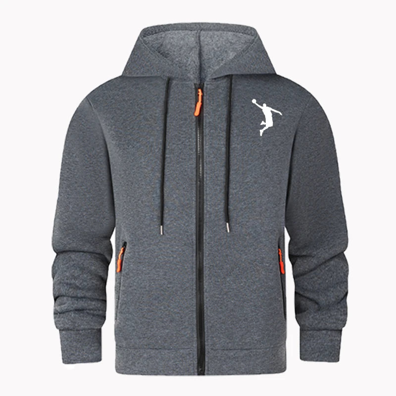 Cardigan confortable à capuche avec fermeture éclair et imprimé couleur unie pour homme