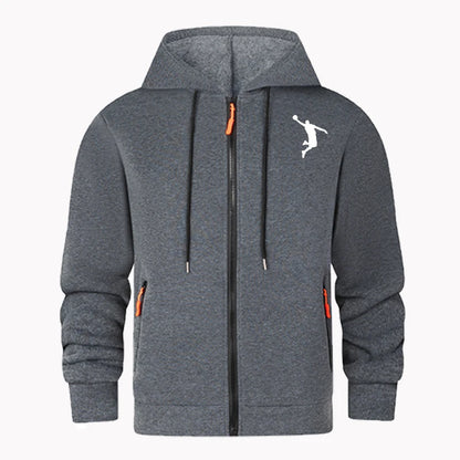 Cardigan confortable à capuche avec fermeture éclair et imprimé couleur unie pour homme