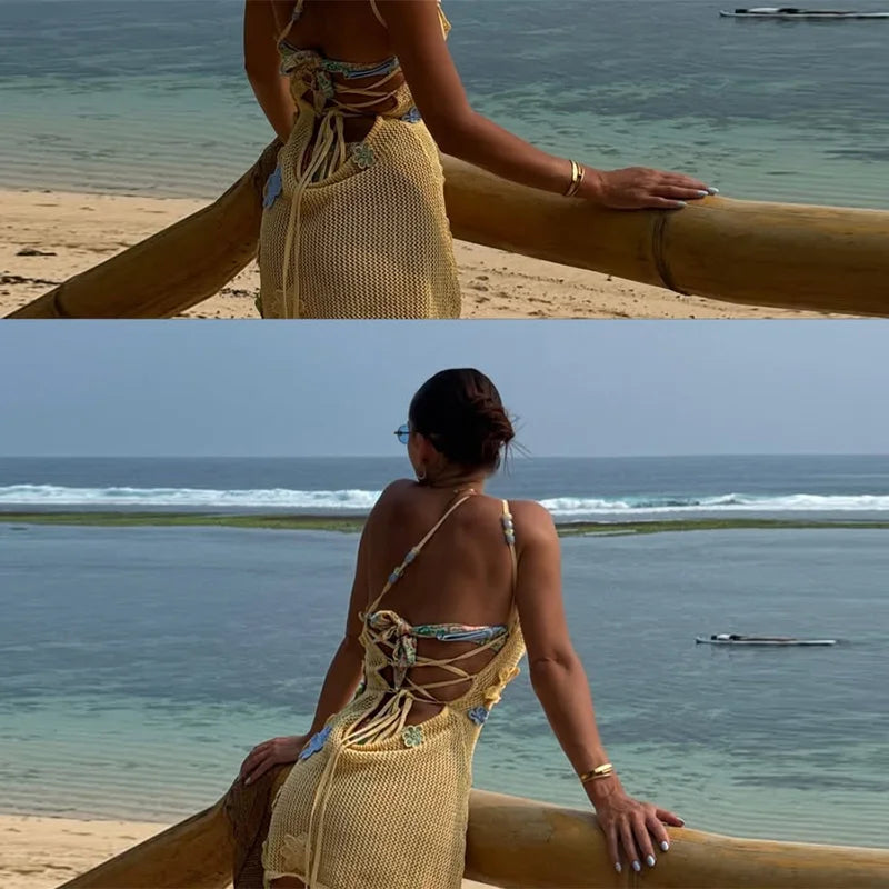 Robe courte sexy à bretelles en crochet pour femmes