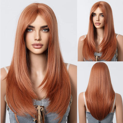 Perruques synthétiques longues et lisses noires et violettes ombrées pour femmes