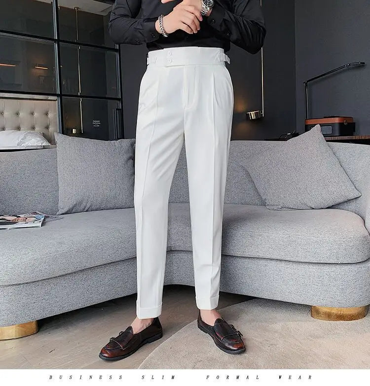 Pantalon de costume élégant et slim pour homme, de haute qualité