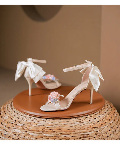 Escarpins à bout ouvert en satin pour femmes