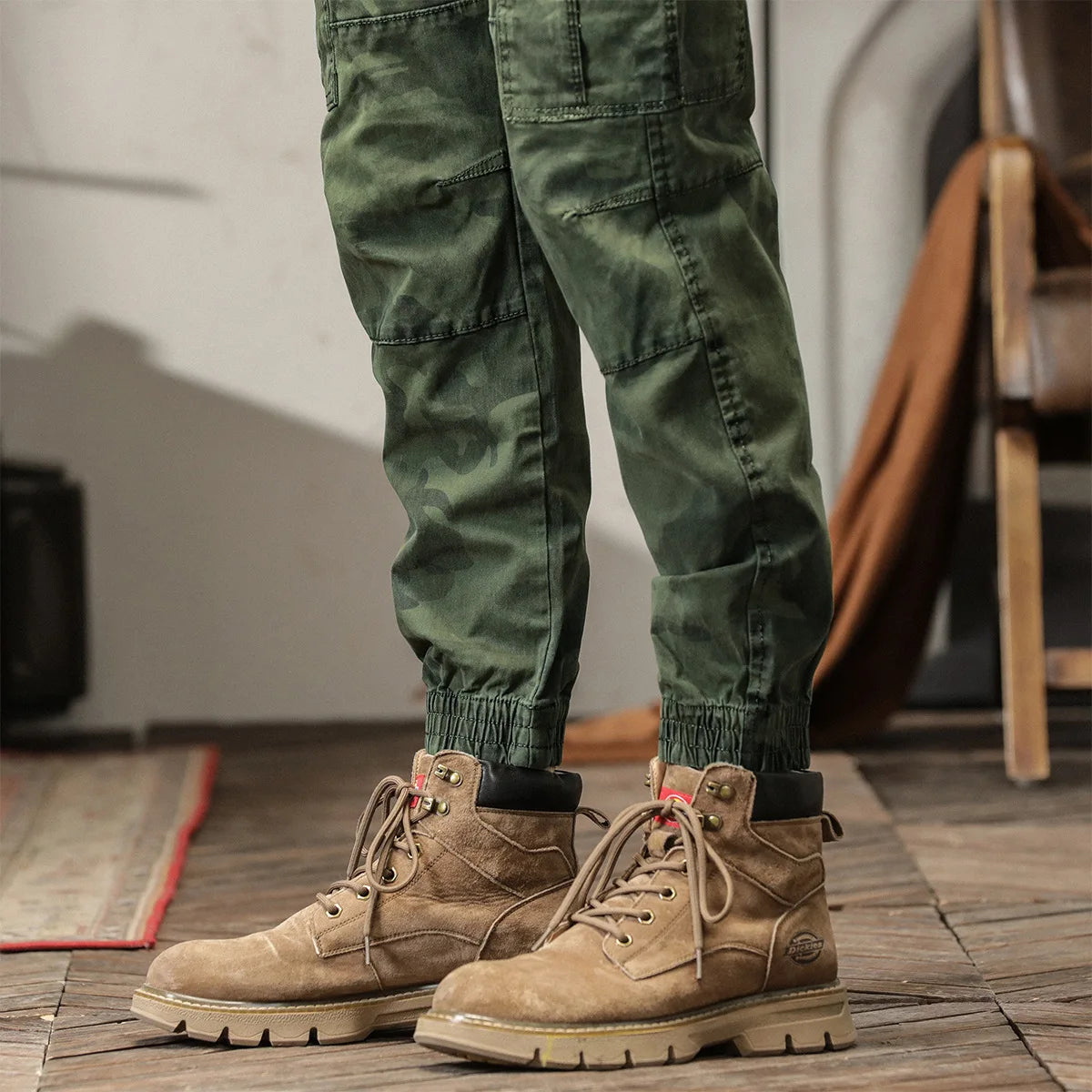 Side Pockets Zipper Mens Jogger Camouflage Multi Pocket Work Cargo Pants Black Green  Jogginghosen Denim Trousers Male Safari