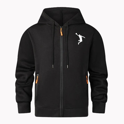 Cardigan confortable à capuche avec fermeture éclair et imprimé couleur unie pour homme