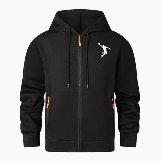 Cardigan confortable à capuche avec fermeture éclair et imprimé couleur unie pour homme