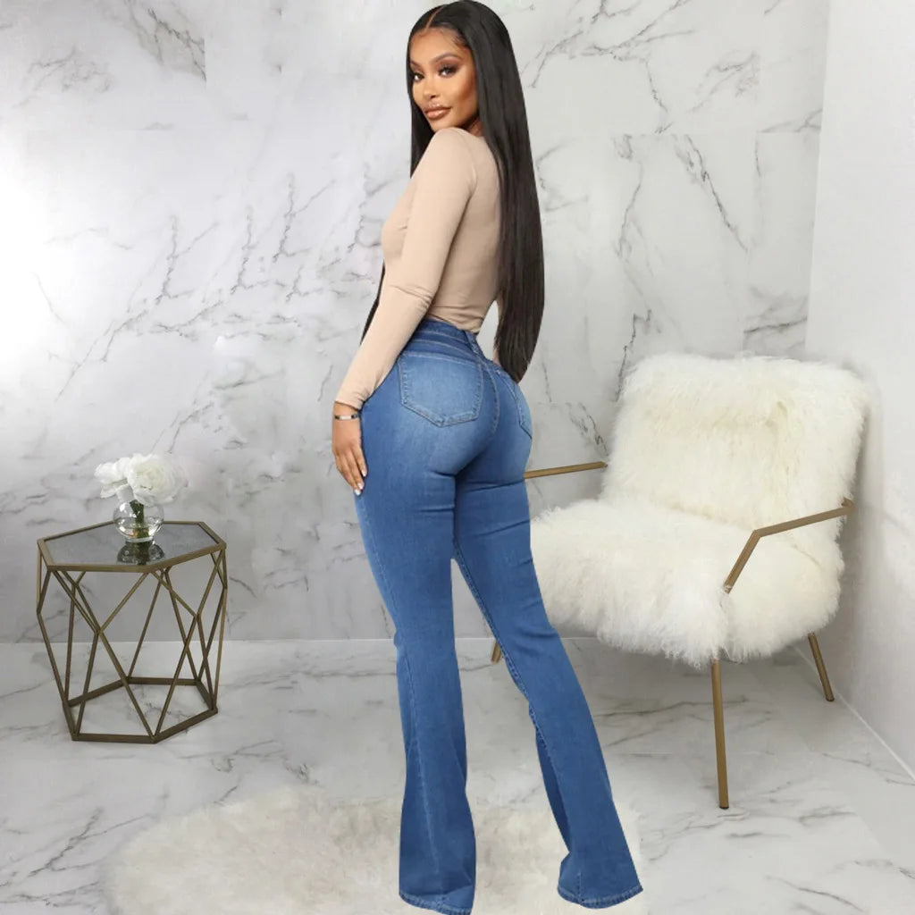 Jeans pantalon pour femmes, évasés et longs