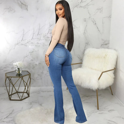 Jeans pantalon pour femmes, évasés et longs