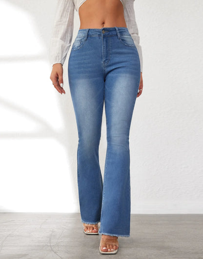 Women Flare Jeans Denim Pants Ankle Length Pockets Y2k Streetwear Mom Jeans High Waist Washed Bleached Vintage Streetwear Skinny