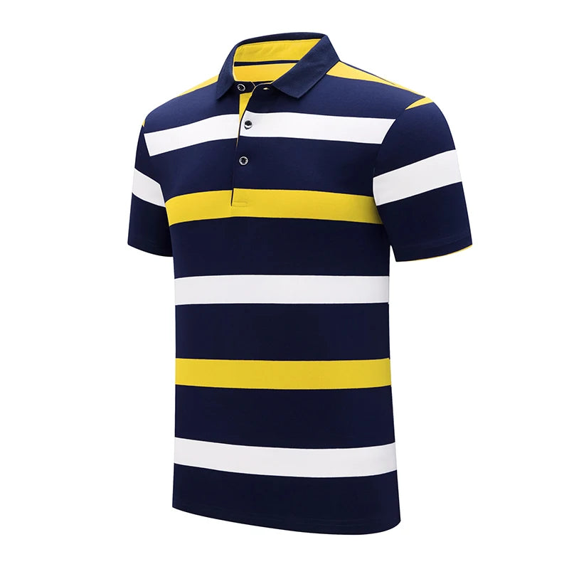 Polo d'été classique à rayures pour homme, en coton, à manches courtes, brodé, décontracté