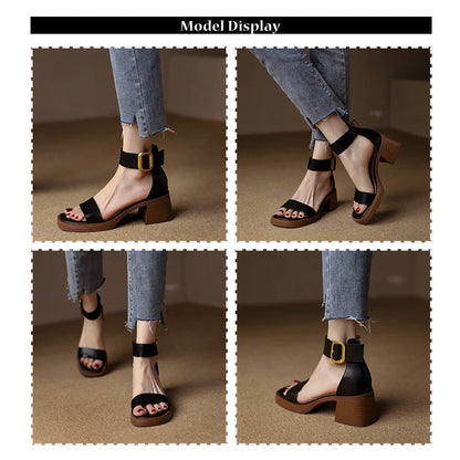 Sandales en cuir de vache véritable pour femmes