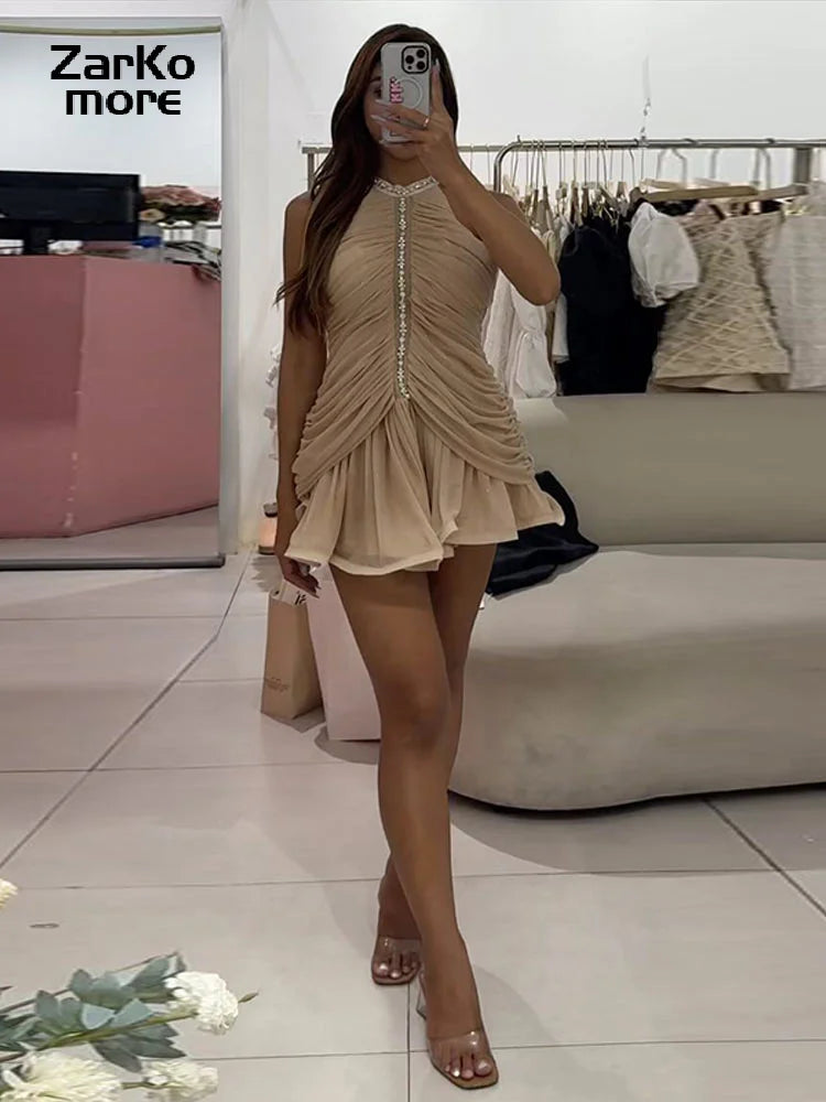 Sexy ärmelloses Minikleid mit Strasssteinen für Damen