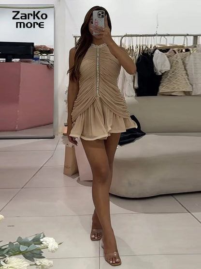 Sexy ärmelloses Minikleid mit Strasssteinen für Damen