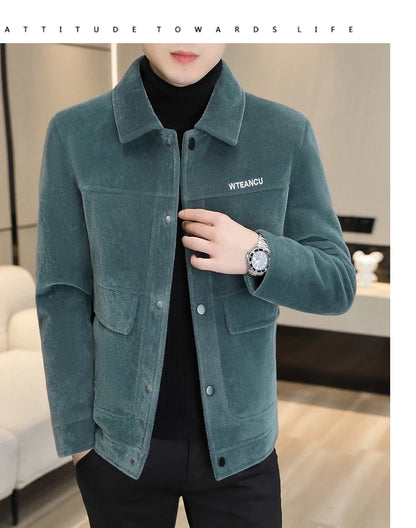 Veste d'hiver en mélange de laine, velours pelucheux et trench-coat court