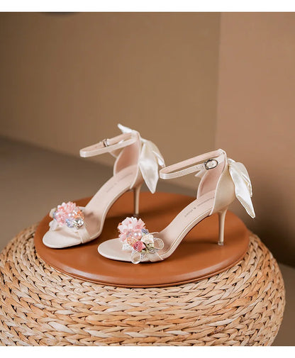 Escarpins à bout ouvert en satin pour femmes