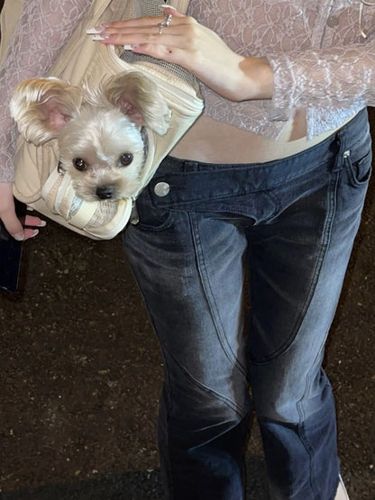 Jean taille basse vintage effet vieilli