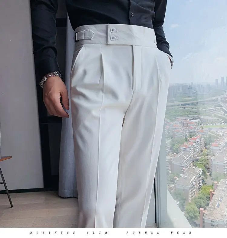 Pantalon de costume élégant et slim pour homme, de haute qualité