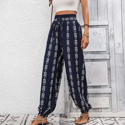 Pantalons pour femmes  été polyvalent grille jambe large lanterne