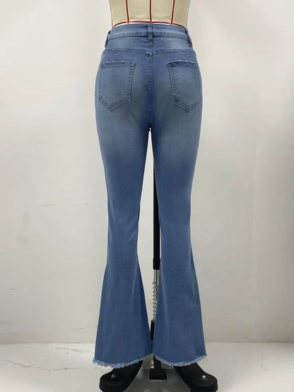 Women Flare Jeans Denim Pants Ankle Length Pockets Y2k Streetwear Mom Jeans High Waist Washed Bleached Vintage Streetwear Skinny