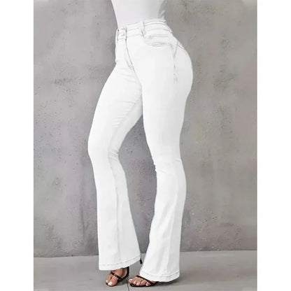 Pantalon évasé en denim pour femme, capri, taille haute