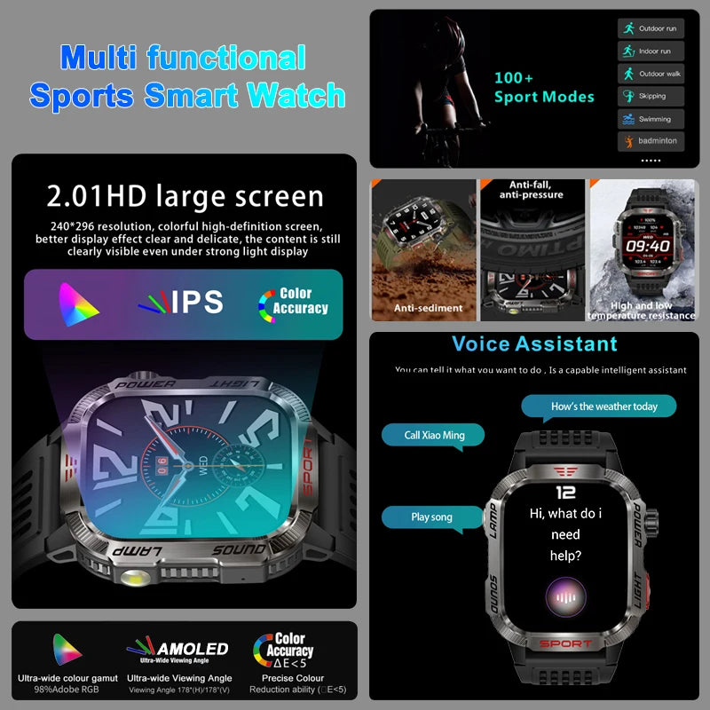 Reloj inteligente militar para exteriores para hombre con GPS y llamadas Bluetooth