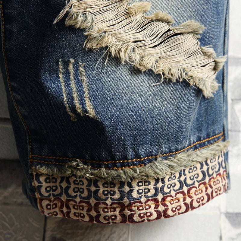 Jean court bleu déchiré pour homme