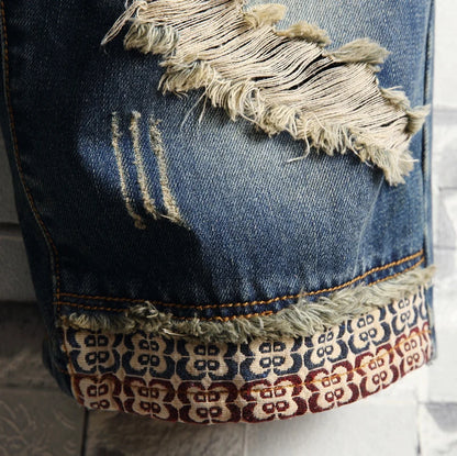 Jean court bleu déchiré pour homme