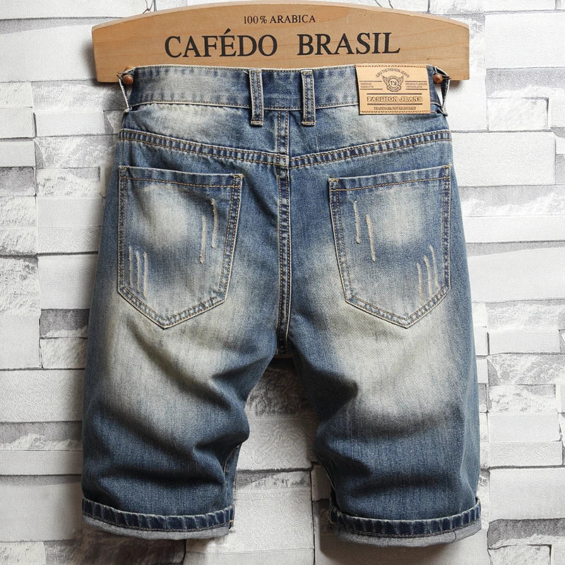 Jean court bleu déchiré pour homme