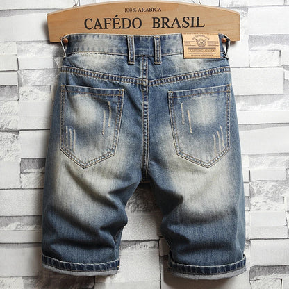 Jean court bleu déchiré pour homme