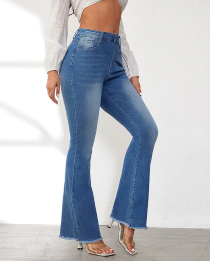 Women Flare Jeans Denim Pants Ankle Length Pockets Y2k Streetwear Mom Jeans High Waist Washed Bleached Vintage Streetwear Skinny