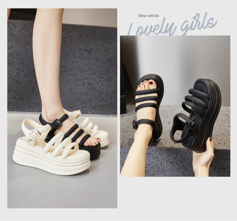 High Quality Women Retro Platform Sandals Summer Open Toe Slippers Sandalias Mujer Ladies Lightweight Open Toe Beach Shoes 7.5CM