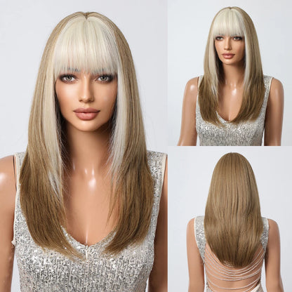 Perruques synthétiques longues et lisses noires et violettes ombrées pour femmes