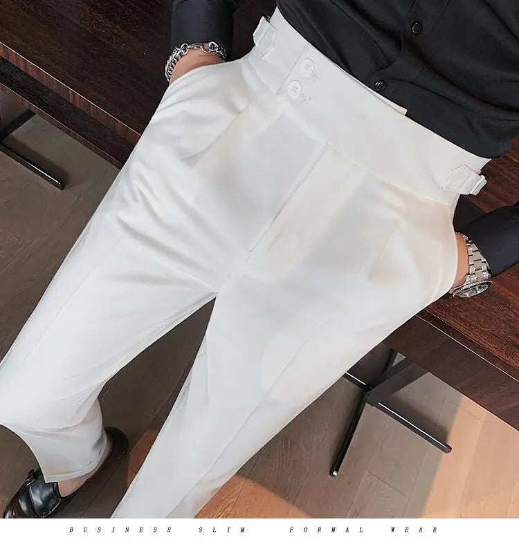 Pantalon de costume élégant et slim pour homme, de haute qualité