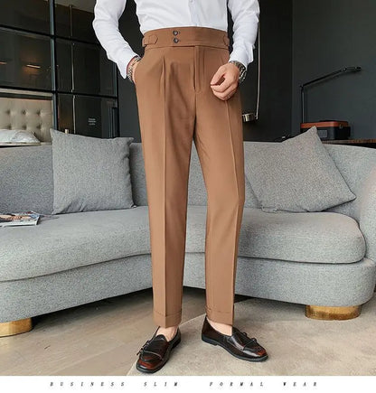 Pantalon de costume élégant et slim pour homme, de haute qualité