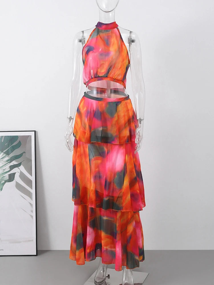 Robe dos nu sexy imprimée pour femmes élégante