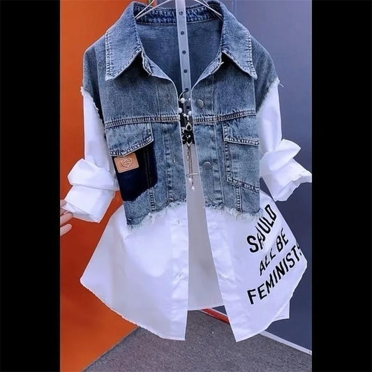 Veste en jean à épissure pour femme