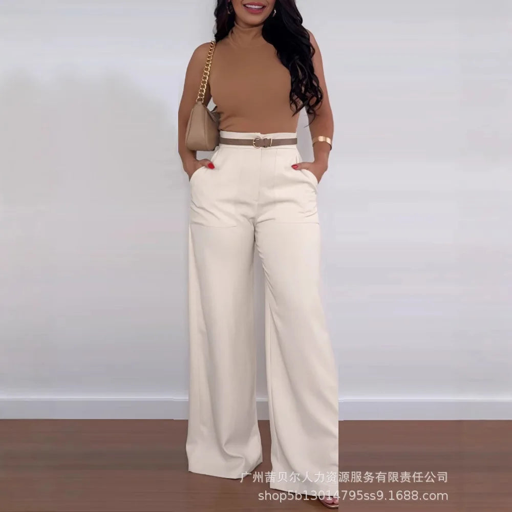 Pantalons longs pour femmes, larges, taille haute et  droit