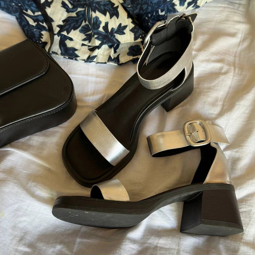 Sandales en cuir de vache véritable pour femmes