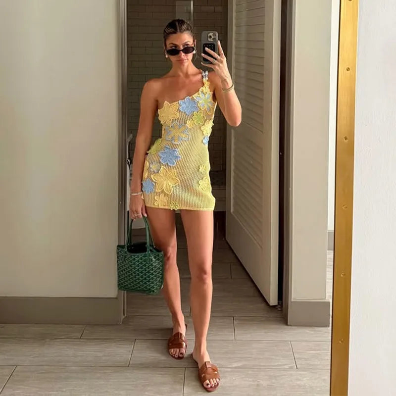 Robe courte sexy à bretelles en crochet pour femmes