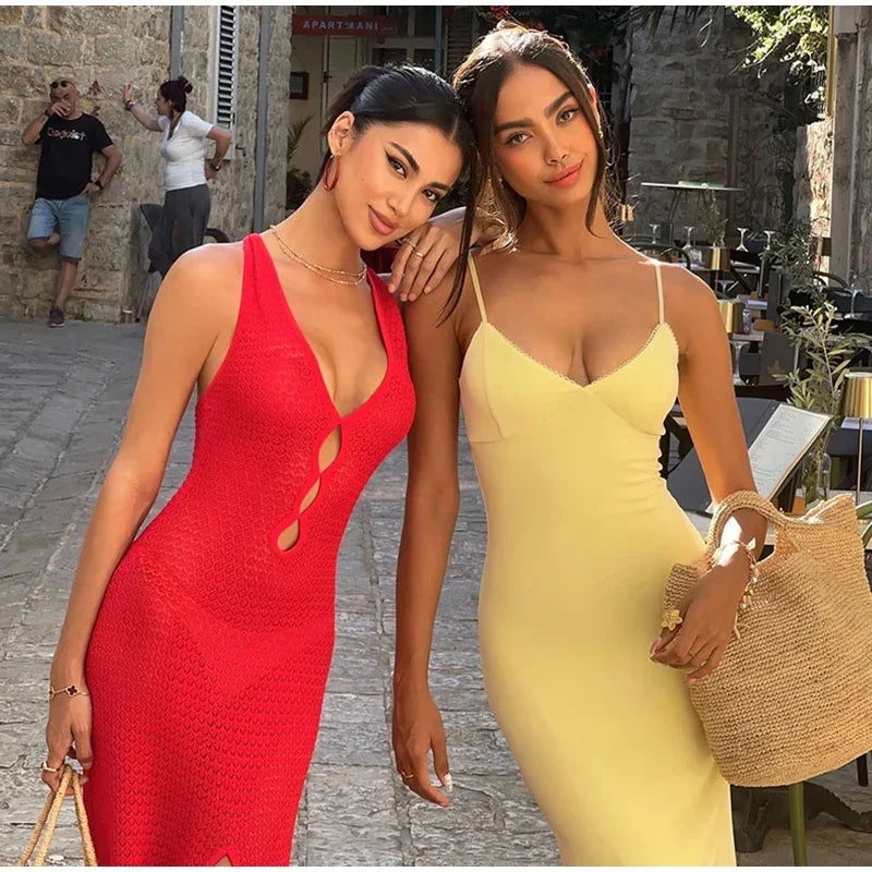 Robe longue d'été en tricot ajouré pour femme